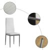 5-piece dining table set; equipped with 1 black wrapped glass dining table and 4 PVC white chairs; suitable for kitchen and dining room (this product