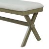 TOPMAX Farmhouse Rustic Wood Kitchen Upholstered Dining Bench; Gray Green