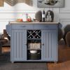 K&amp;K Store Kitchen Island Cart with Two Storage Cabinets and Four Locking Wheels; Wine Rack; Two Drawers; Spice Rack; Towel Rack (Grey Blue)