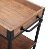 3-Tier Industrial Bar Serving Cart; Mobile Kitchen Storage Cart with Casters and Removable Tray; Wood Metal Serving Trolley for Home Dining Room; Brow