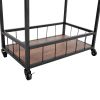 3-Tier Industrial Bar Serving Cart; Mobile Kitchen Storage Cart with Casters and Removable Tray; Wood Metal Serving Trolley for Home Dining Room; Brow