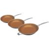 3 Piece Fry Pan Set - 9.5"; 11" & 12.5" with Ultra Nonstick Ceramic Copper Coating; Dishwasher; Metal Utensil & Oven Safe