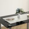 5-piece dining table set; equipped with 1 black wrapped glass dining table and 4 PVC white chairs; suitable for kitchen and dining room (this product