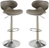 Espresso Faux Leather PVC Bar Stool Counter Height Chairs Set of 2 Adjustable Height Kitchen Island Stools