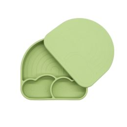 Food Grade Silicone Integrated Split Format Dining Plate (Option: Olive Green Same Color Cover)