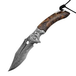 Outdoor Survival Camping Damascus Steel Folding Knife (Option: Knife)