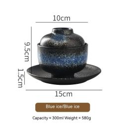 Japanese Style Tableware Ceramic Soup Bowl With Lid Tureen (Option: Slow Cooker Blue Ice)