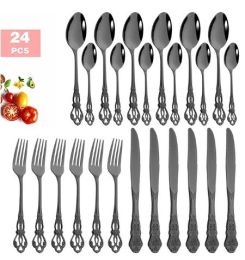 Stainless Steel Cutlery Spoon West Dinnerware Set Gold Plated (Option: Black Set1)