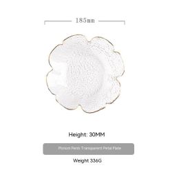 Japanese Style Hammer Pattern Petal Glass Bowl Plate Set (Option: M Disk Transparent Golden Edge)