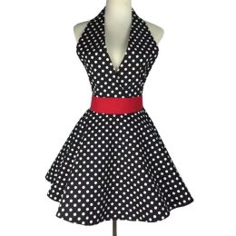 Women's Vintage Cotton Dot V-neck Apron (Option: Small Dots On Black Background)