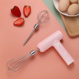 Electric Egg Beater With 2 Wire Beaters Portable Food Blender Whisk 3 Speeds Handheld Food Mixer ,USB Rechargeable Handheld Egg Beater (Color: Pink)