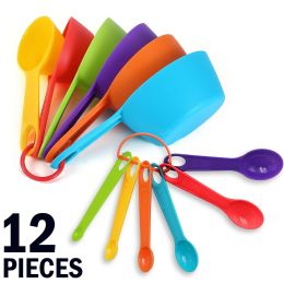 Multi-Color Measuring Cups And Spoons 12 Piece Set Plastic Cooking Kitchen Tools (Option: Multicolor)