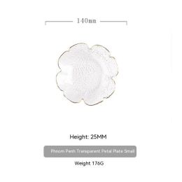 Japanese Style Hammer Pattern Petal Glass Bowl Plate Set (Option: S Disk Transparent Golden Edge)