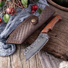 Damascus Steel Knife With Leather Sheath Hand Put Cattle And Sheep Cutting Meat Fruit Knife Outdoor Portable (Option: Style C)