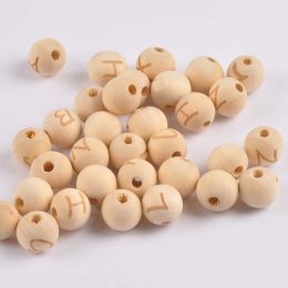 26 English Letters Lotus Log Beads 14mm Small Hole Wood Beads Single Side (Option: MT2083-50pcs)