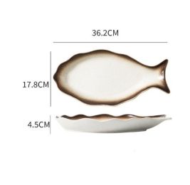 Commercial Hotel Large Size Steamed Fish Plate Japanese Household Ceramic Tableware (Option: Fish plate golden autumn-36.2x17.8cm)