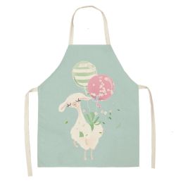 Alpaca Cartoon Cotton Linen Apron Sleeveless Antifouling Kitchen Home Cooking Waist Hanging Neck Kids' Bib (Option: 19-45 X56cm Children)