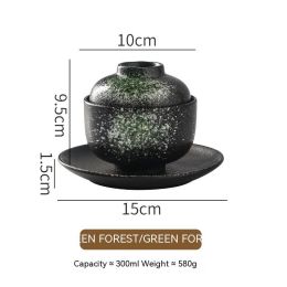 Japanese Style Tableware Ceramic Soup Bowl With Lid Tureen (Option: Slow Cooker Green Forest)