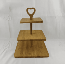 Bamboo Three-layer Cake Inventory Heart Snacks Wooden Tray Kitchen Tools (Option: Triply square)