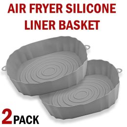 2 PCS Air Fryer Silicone Liners Reusable Air Fryer Silicone Pot Baking Tray Mat (Option: Gray)