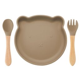 Food Supplement Tableware Set Silicone Spork Baby Products Bear Silicone Tableware (Option: Walnut)