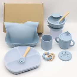 Children's Complementary Food Silicone Tableware Set (Option: Grayish blue)