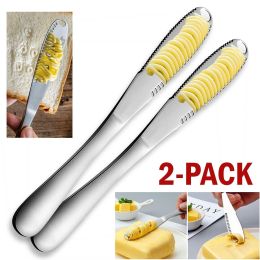 2 Pack Stainless Steel Butter Spreader Knife Butter Curler Spreader Butter Knife (Color: Silver)