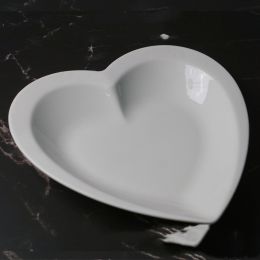 White Ceramic Heart-shaped Plate Household Ceramics (Option: Large Size Plate)