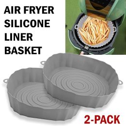 2Pcs Air Fryer Silicone Pot Baskets Liners Non-Stick Safe Oven Baking Tray Mats (Option: Gray)