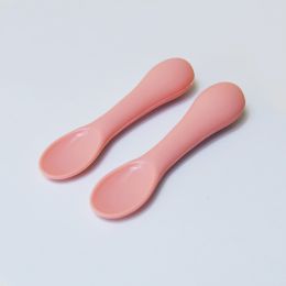 Children's  Training Auxiliary FoodShort Handle Spoon Set (Color: Pink)