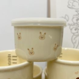 Children's Tableware Ceramic Bowl Fresh-keeping Sealing Band Scale (Option: Yellow Full Printed Rabbit)