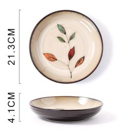 Glaze Kiln Hand Painted Ceramic Plate Cutlery (Option: Colored Leaves Deep Plates)