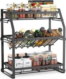 Spice Rack Organizer, 3-Tier Seasoning Organizer, Kitchen Spice Shelf, Countertop Organizer For Bathroom Vanity Kitchen-Black (Option: SR232)