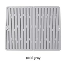 Foldable Thickened Heat Insulation Non-slip Silicone Draining Pad (Option: Light Gray-45X40 With Storage Port)