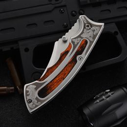 Stainless Steel Laser Pattern Color Wooden Handle High Hardness Small Folding Knife (Option: A)