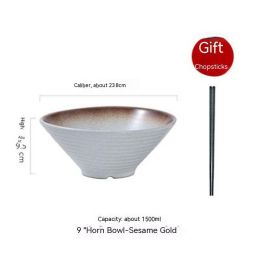 Household Ceramic Large Ramen Bowl Tableware Set (Option: 9inch Fashion Sesame Gold)