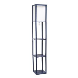 Floor Lamp Etagere Organizer Storage Shelf with Linen Shade (Color: Navy, Material: metal, linen, engineered wood)