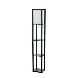 Floor Lamp Etagere Organizer Storage Shelf with Linen Shade (Color: Black, Material: metal, linen, engineered wood)