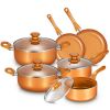 10 Piece Ceramic Nonstick Aluminum Cookware Set - Black & Copper & Blue