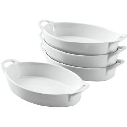 Set of 4 Oval 8"X5" Ceramic Lasagna Pans (Color: White, Material: ceramics)