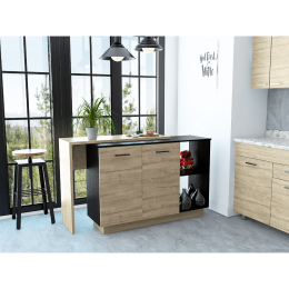 Aspen Kitchen Island; Two Concealed Shelves ; Three Divisions (Color: Black / Light Oak)