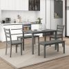 5-piece Wooden Dining Set;  Kitchen Table with 2 Dining Chairs and 2 Benches;  Farmhouse Rustic Style