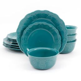 Cowgirl Lace 12-Piece Dinnerware Set (Color: blue-green)