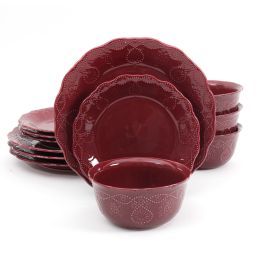 Cowgirl Lace 12-Piece Dinnerware Set (Color: Fuchsia)