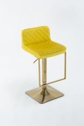 Bar Stools - Swivel Barstool Chairs with Back, Modern Pub Kitchen Counter Height,velvet, ( 1pc/ctn ) (Color: Mustard)