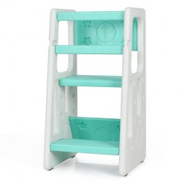 Kids Kitchen Step Stool with Double Safety Rails (Color: Green)