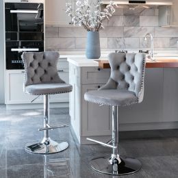 Swivel Velvet Barstools Adjusatble Seat Height from 25-33 Inch; Modern Upholstered Chrome base Bar Stools with Backs Comfortable Tufted for Home Pub a (Color: as Pic)