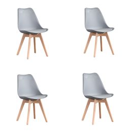 Mid Century Modern Dining Chairs, with Wood Legs, Armless Kitchen Chairs, Shell Lounge Plastic Side Chair with Soft Padded Kitchen, Dining Room, Livin (Quantity: 4, Color: gray)