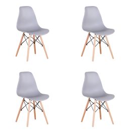 Set of 4 Modern Style Dining Chair, Shell Lounge Plastic Chair for Kitchen, Dining, Bedroom, Living Room Mid-Century Modern Side Chairs with Wooden Wa (Color: gray)