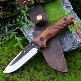 Multi Functional Outdoor Walnut Handle Fruit Knife (Color: Black)